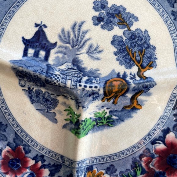 Antique John Steventon England Transferware Asian Design Divider Plate - 1900's - Picture 2 of 4
